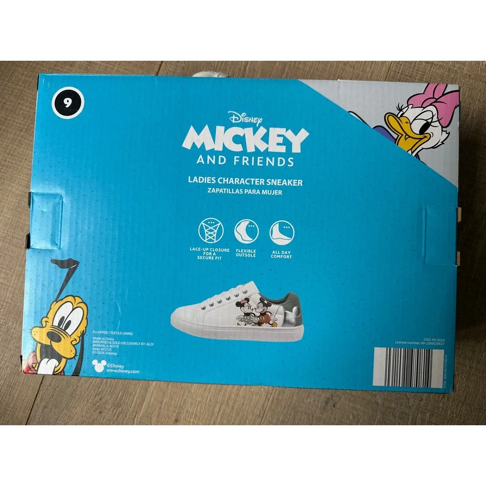 Disney Mickey and Friends Women Sneakers Mickey Minnie Mouse White Silver Size 9